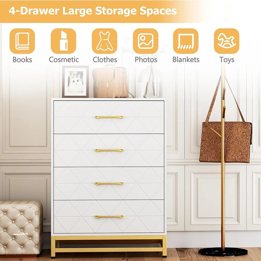 Wooden Dresser for Bedroom, Dressers & Chest of Drawers with 4 Drawer, Wood nightstand for Storage and Organization