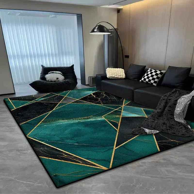 European Black Luxury Carpet for Living Room Geometric Decoration Bedroom Plush Rug Office Easy Clean Soft Floor Mat Non-slip