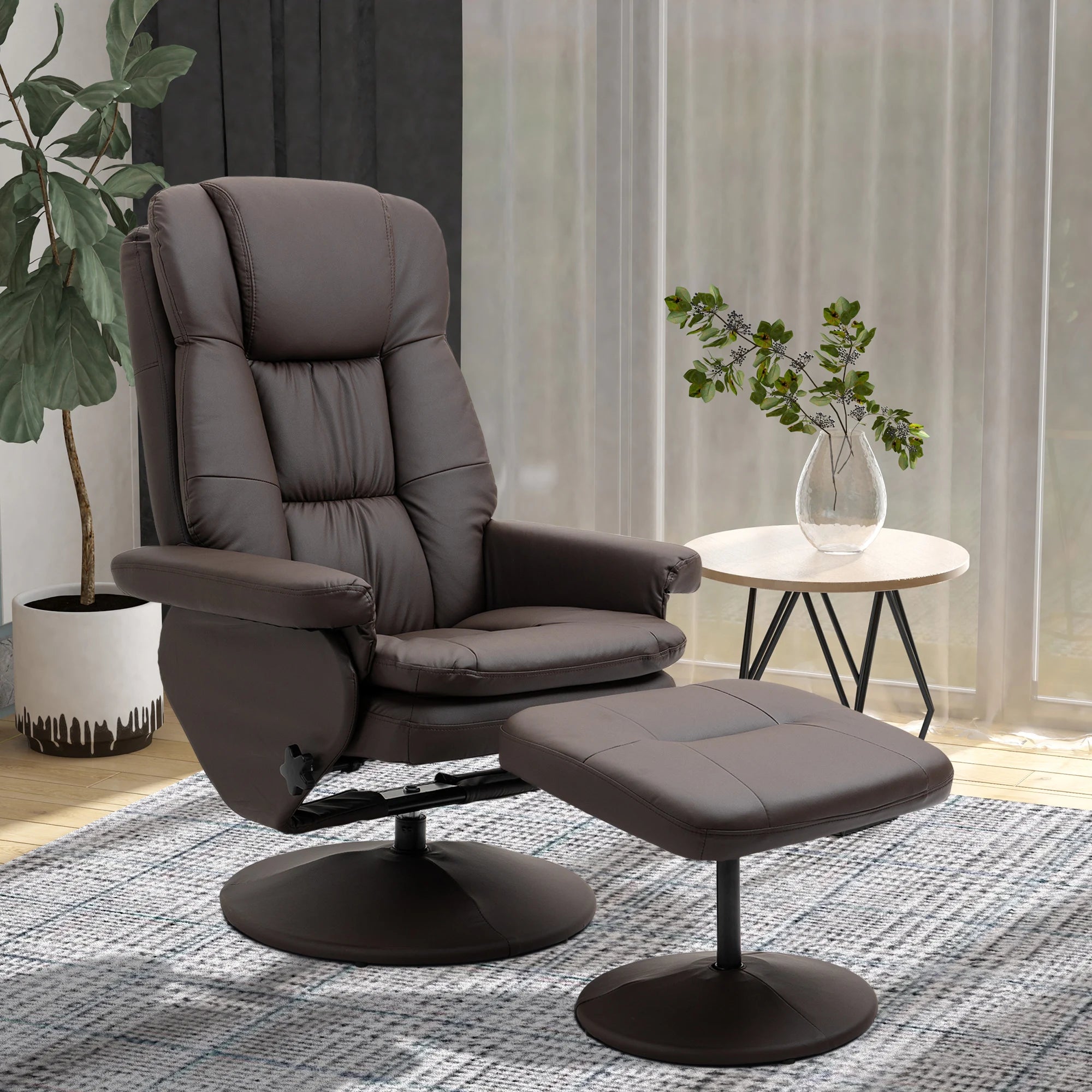 Modern PU Leather Recliner Chair, Living Room Chair w/ Footrest Ottoman, Brown