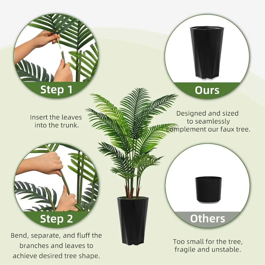 Artificial Palm Plant Indoor 5FT Fake Tree with White Diamond Planter Faux Tropical Areca Tall Fake Floor Plant in Pot Artifici