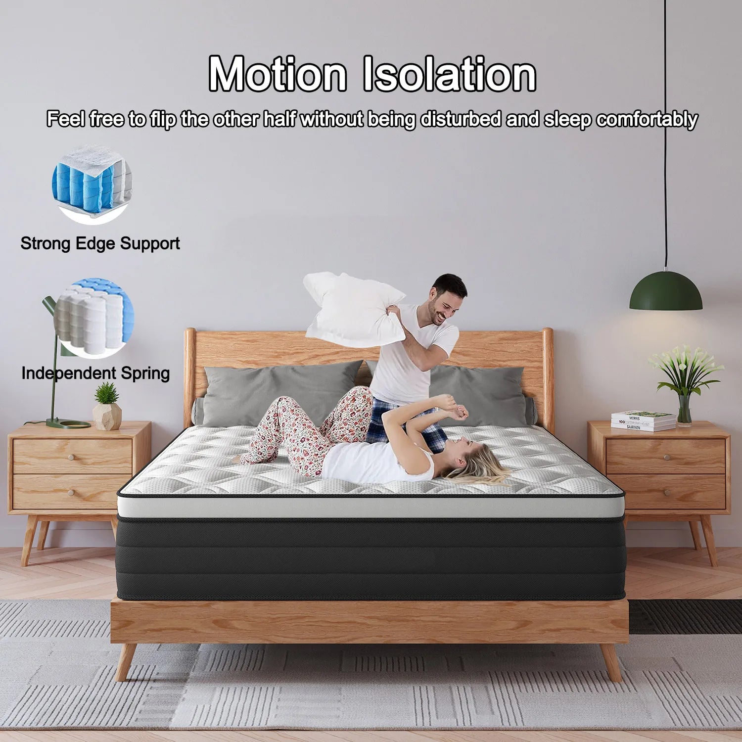 12Inch Gel Memory Foam Hybrid Pocket Spring Mattress Twin Full Queen King Bed Mattress In A Box, Medium Firm Motion Isolation