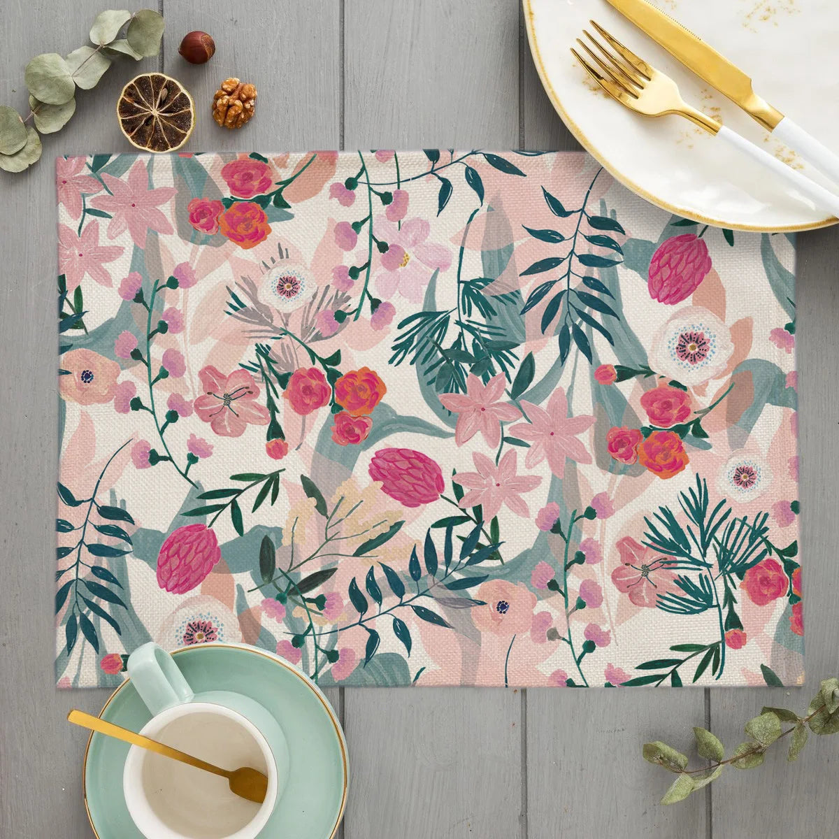 Bohemian Floral Pattern Placemat Kitchen Decor Cotton Linen Boho Dining Table Mats Coaster Pad Bowl Coffee Cup Mat 40X30cm