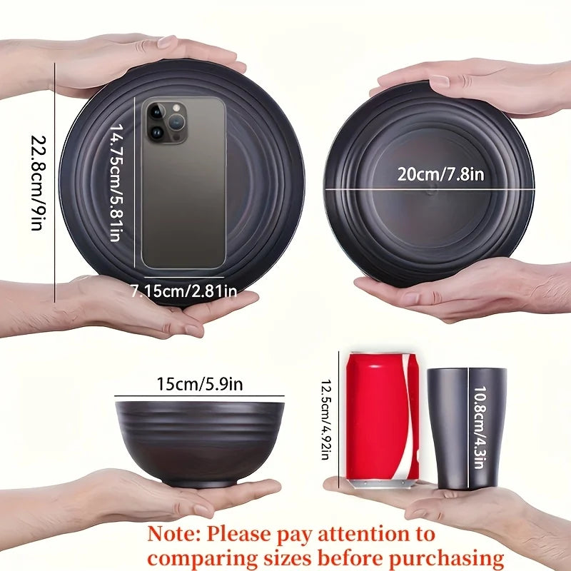 16-PC Unbreakable Plastic Dinnerware Set | Microwave & Dishwasher Safe Plates Bowls Cups | Heavy Duty Home/Commercial Use