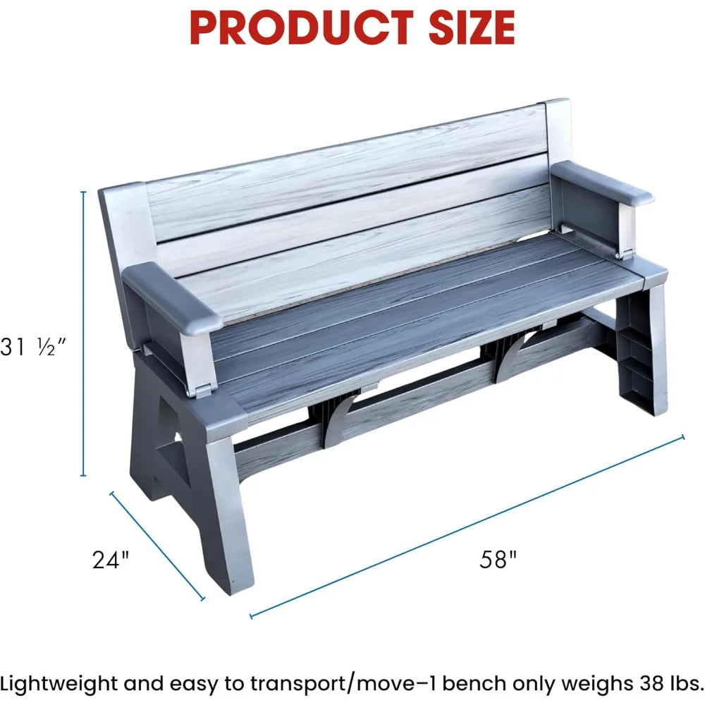 Gen 1 2-in-1 Outdoor Convertible Bench to Picnic Table | Space-Saving, Weather-Resistant Patio Furniture for Yard, Deck, Garden