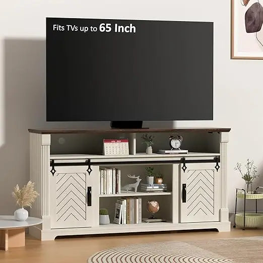 Fireplace TV Stand for TVs Up to 65 Inches, Farmhouse Entertainment Center with 23" Fireplace & LED Lights, Rustic Media Console