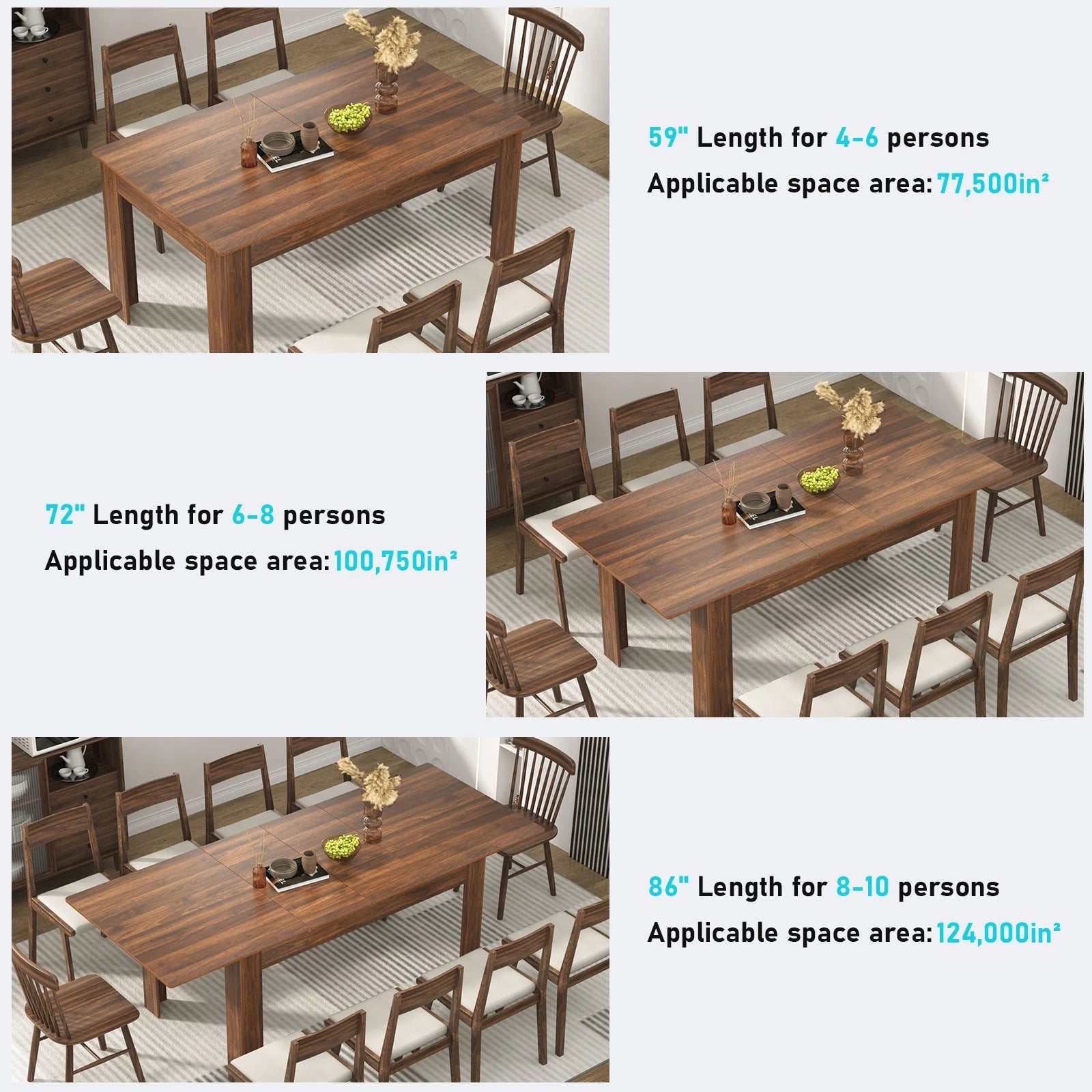 Extendable Dining Table for 6-10 Person, Wooden Dining Room Table, Modern Extendable Table for Gatherings, Meeting for Kitchens