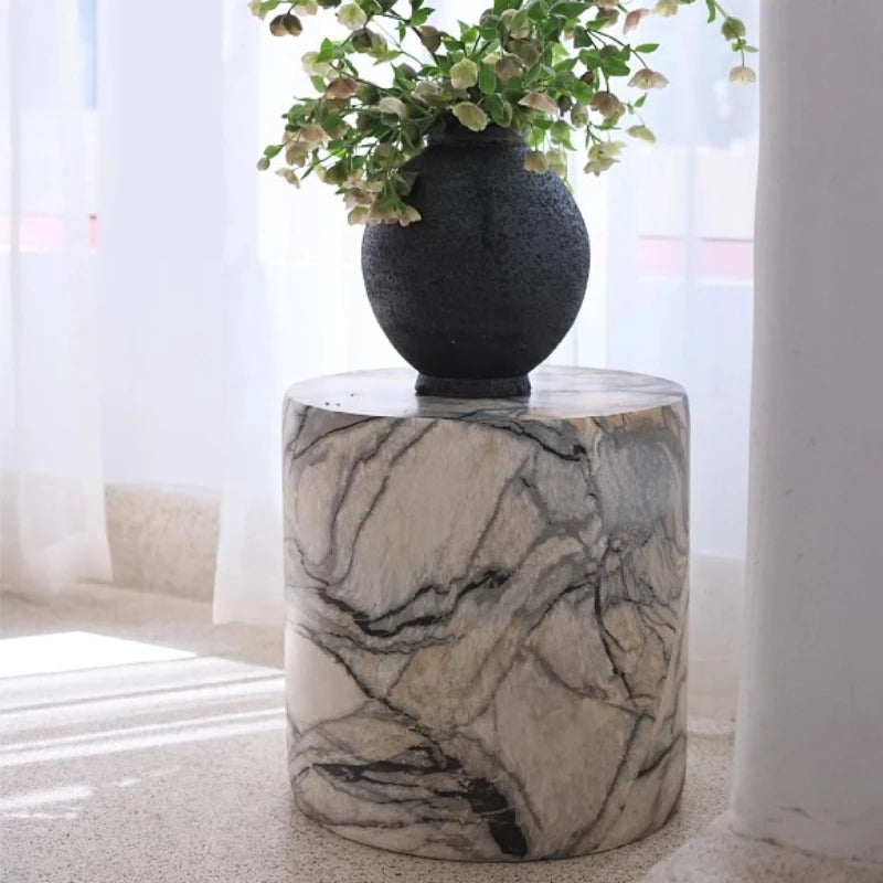 Black White Side Tables Cylindrical Imitate Marble Flowerpot Stand Artistic Coffee Table for Living Room Modern Sofa End Tables