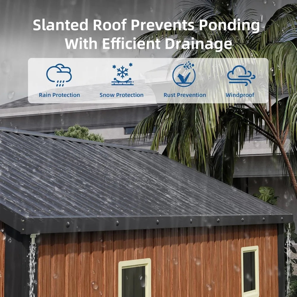 Large Outdoor Metal Storage Shed with Lockable Doors and Windows for Backyard, Patio, and Lawn Use