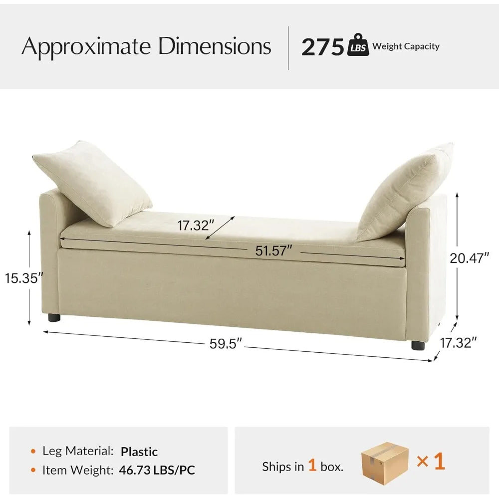 Contemporary Storage Ottoman Bench with Arms – Plush Pillow Footrest