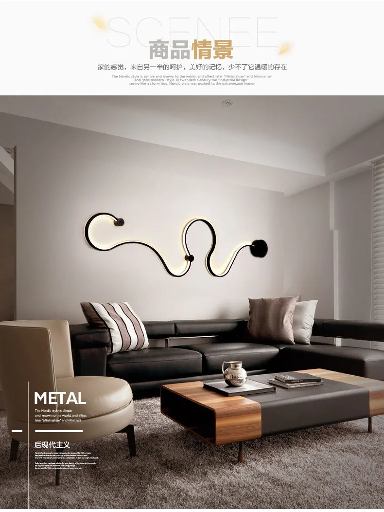 Black Modern Led Wall Sconce Lamp For Bedroom Living Room Hallway Stairs Home Minimalist Long Led Wall Light With Remote Control