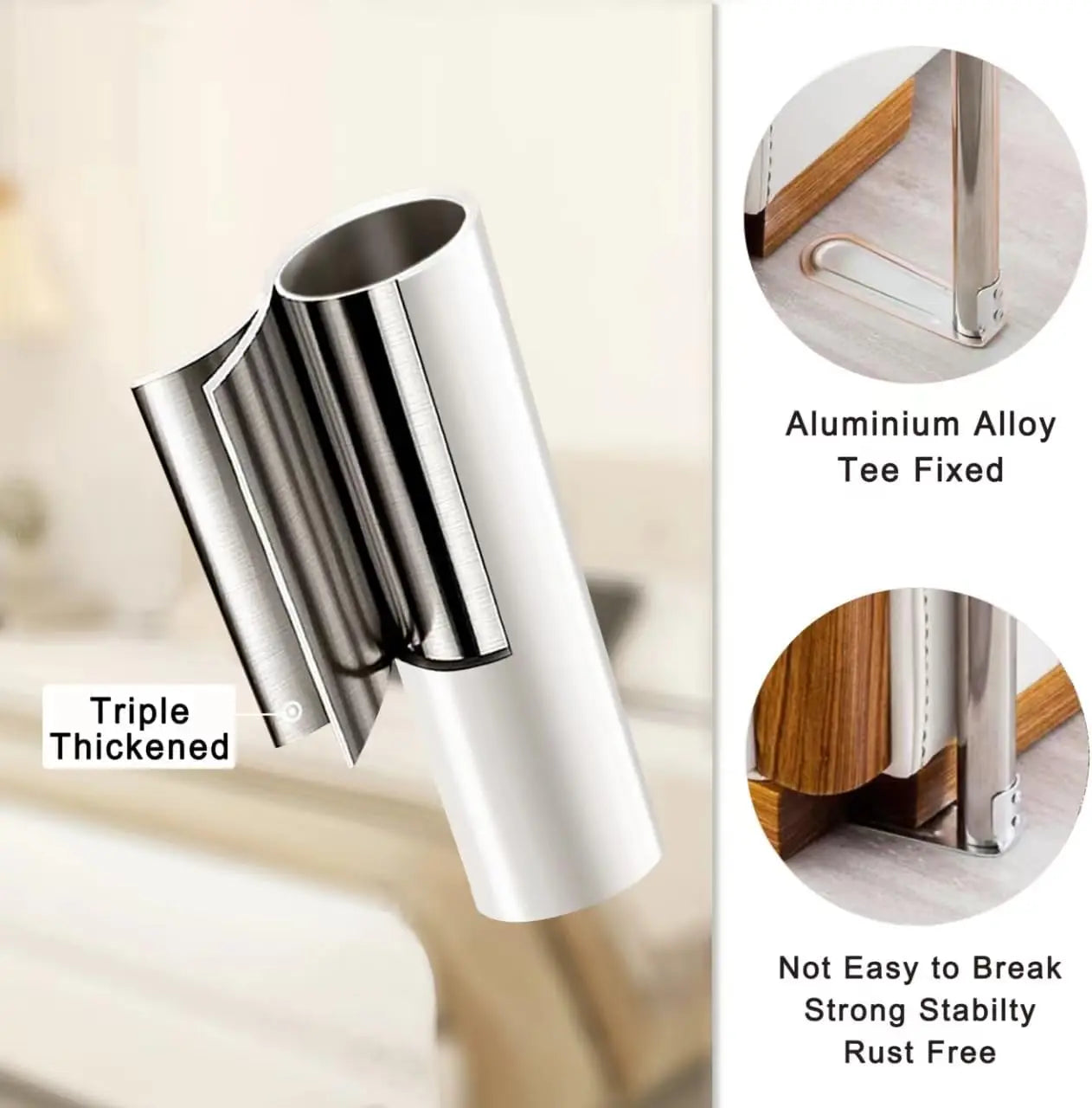 Queen Size Stainless Steel Canopy Bed Frame with Thick Brackets & Mosquito Curtains