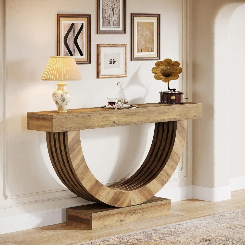 59" Long Console Table, Farmhouse Entryway Table with Half-Circle Base, Narrow Wooden Entryway Furniture for Living Room, Hallw