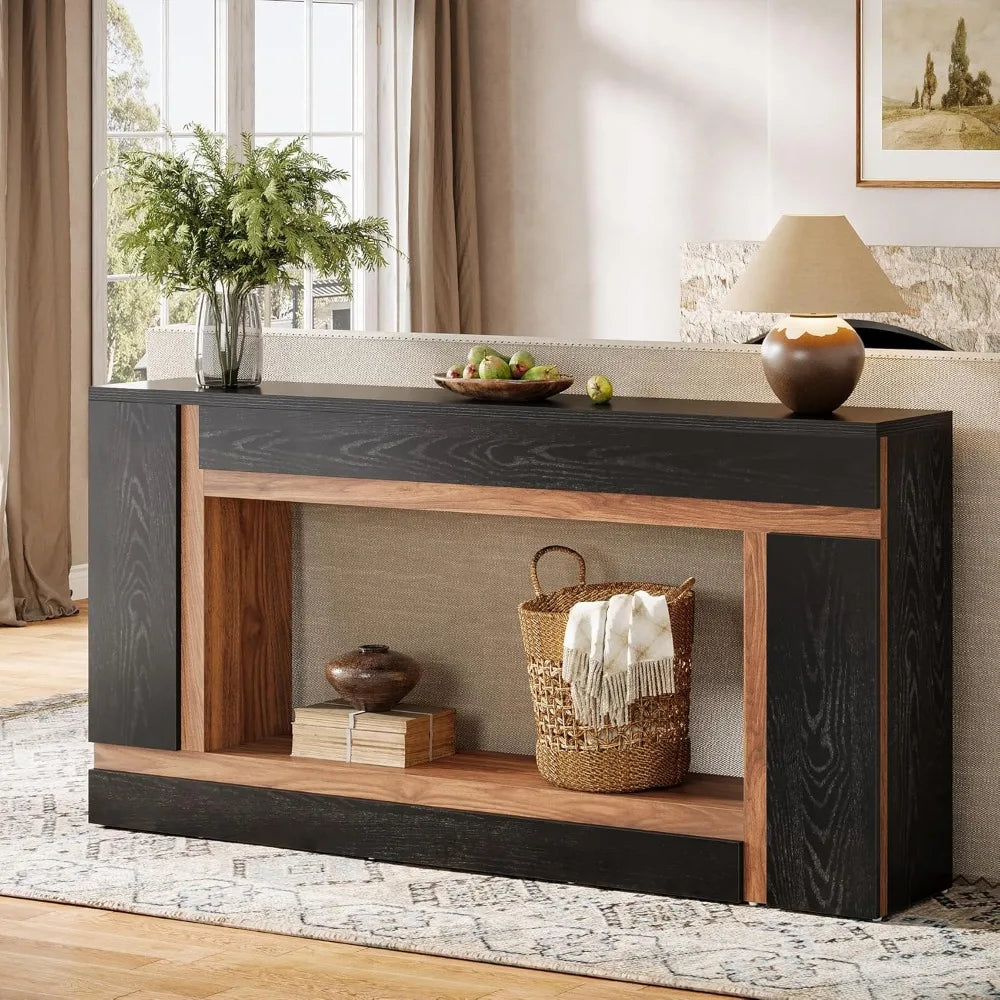 Tribesigns 63-Inch Long Console Table for Entryway, 2-Tier Narrow Wooden Rectangular Sofa Table Behind Couch for Hallway, Entran