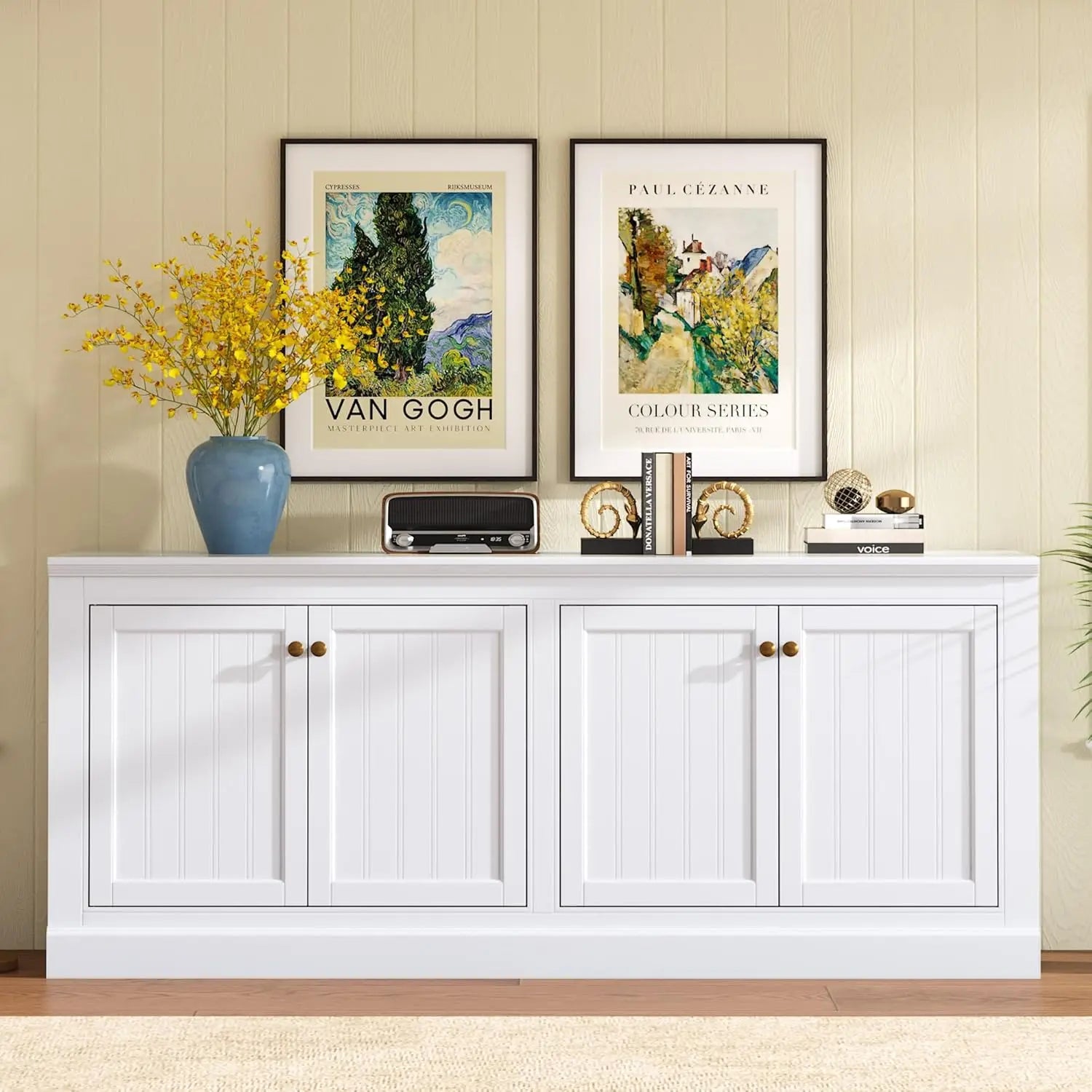 72" Farmhouse Sideboard Buffet Cabinet with Barn Doors, Storage Console Table with Adjustable Shelves, Coffee Bar/TV Stand