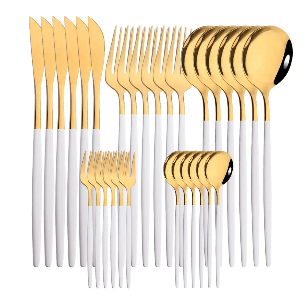 30Pcs/Set Stainless Steel Dinner Black Gold Dinnerware Set Knife Fruit Fork Spoon Cutlery Set Kitchen Tableware Silverware Sets
