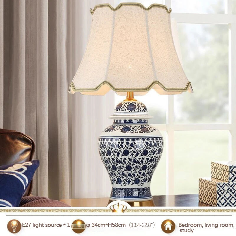 DEBBY Modern Ceramics Table Lamp LED Dimming Chinese Blue And White Porcelain Desk Light for Home Living Room Bedroom