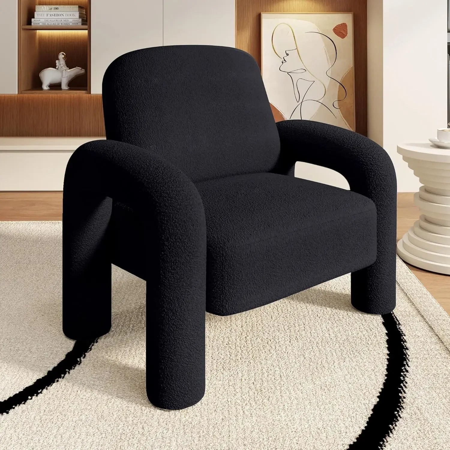 Modern Teddy Sherpa Accent Chair – Fluffy Upholstered Cozy Reading Armchair