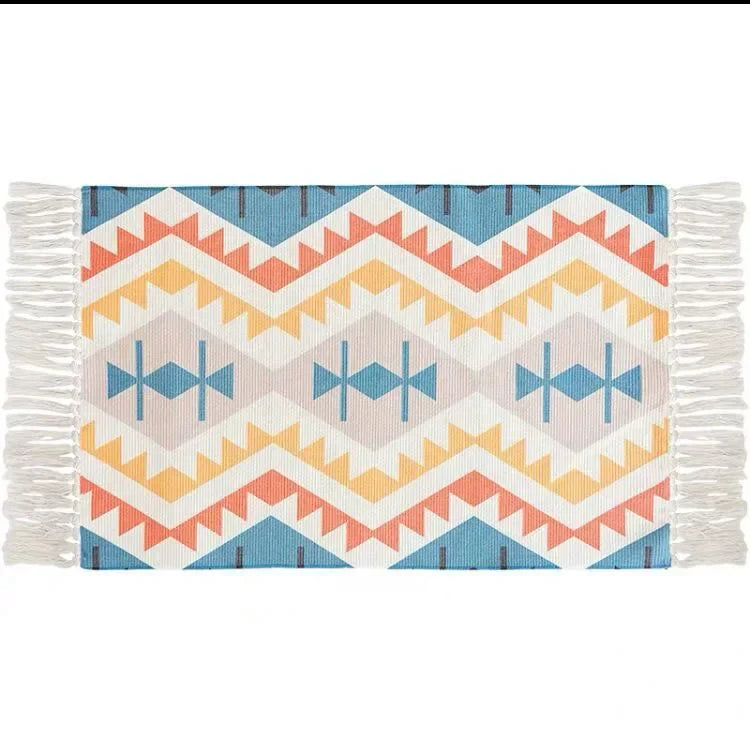 Nordic Cotton And Linen Knit Rug Ethnic Style Carpet Tassel Small Rug Bedroom Kitchen Rugs Mat Boho Washable Home Decoration