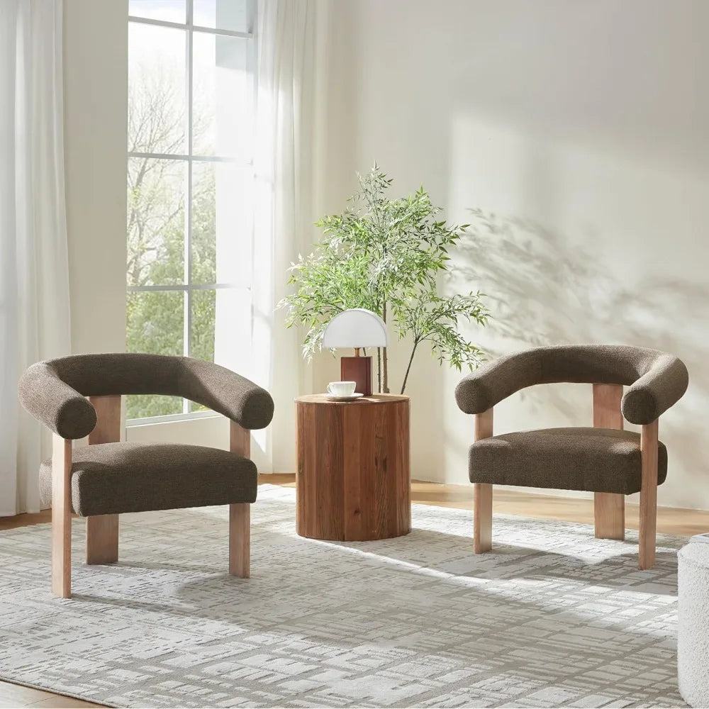 Modern Upholstered Barrel Accent Chair – Living Room Armchair with Solid Wood Legs