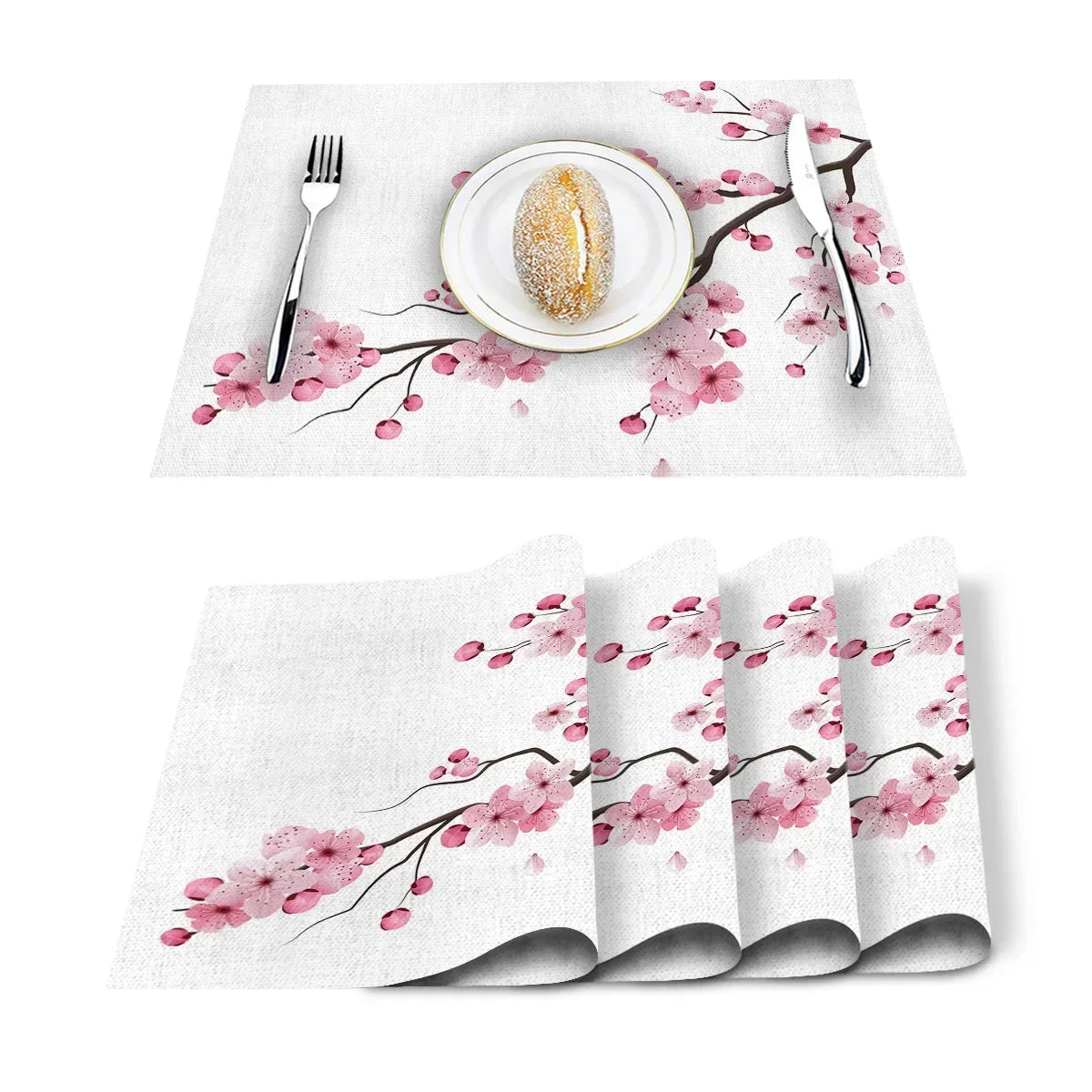 Japanese Cherry Blossom Pattern Table Mat Kitchen Decoration Placemat Table Napkin For Wedding Dining Accessories Table Mat 4PCS