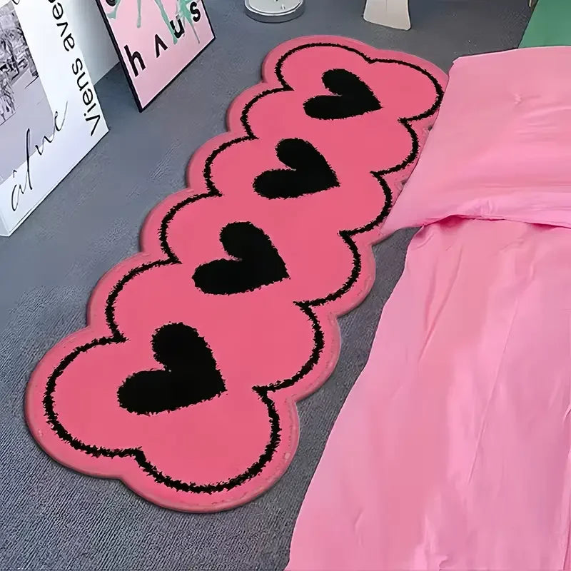 VIKAMA Cute Bath Mat Runner Heart Pink Bath Rug Water Absorption Non Slip Mat Soft Machine Wash Rug Mat for Bedroom Bathroom