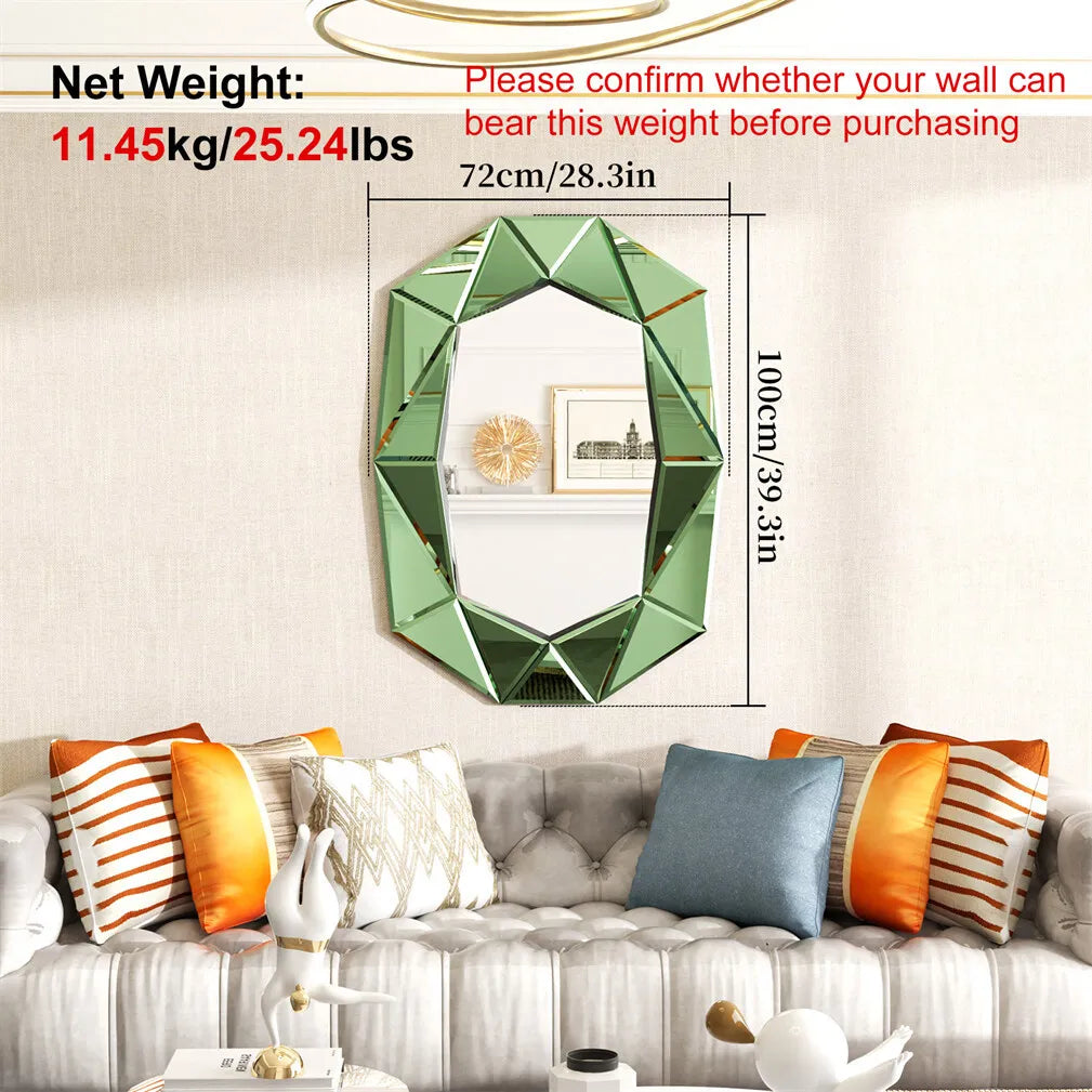 Large Wall Mirror Modern Irregular Accent Mirror Vintage Artistic Decor 100x72cm Green/Gold/Sliver f Living Room Entry Bathroom