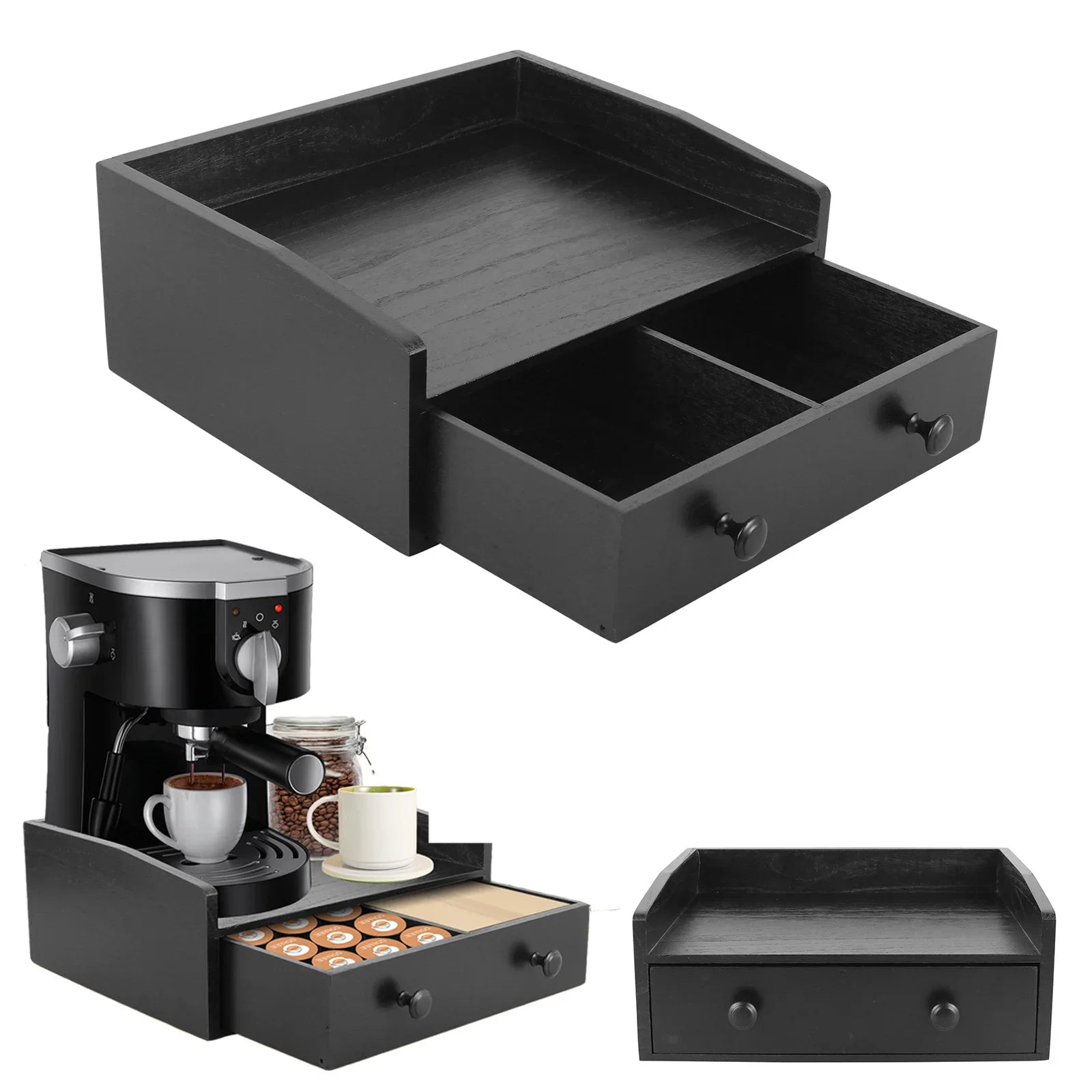 Wooden Coffee Machine Base Drawer – Tea Bag & Capsule Storage Organizer