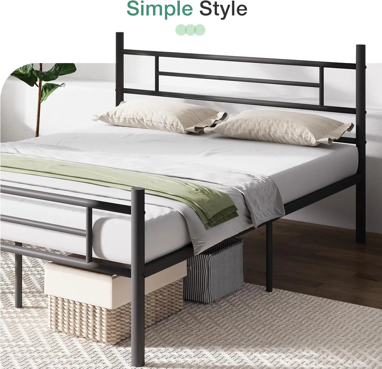 Full Size Metal Platform Bed Frame with Headboard, Footboard & 14″ Underbed Storage