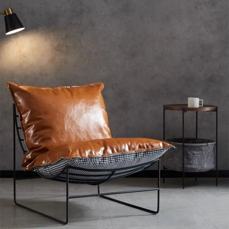 Mid-Century Modern PU Leather Accent Chair – Ergonomic Metal Frame Lounge Chair