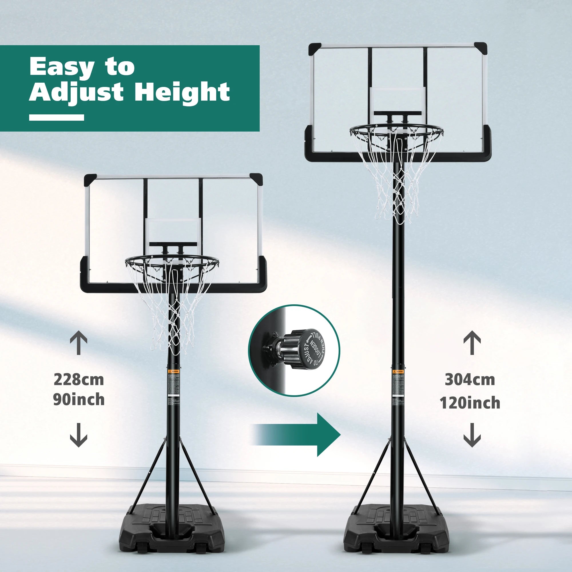 Portable Basketball Hoop System – 44″ Backboard Height Adjustable Indoor & Outdoor