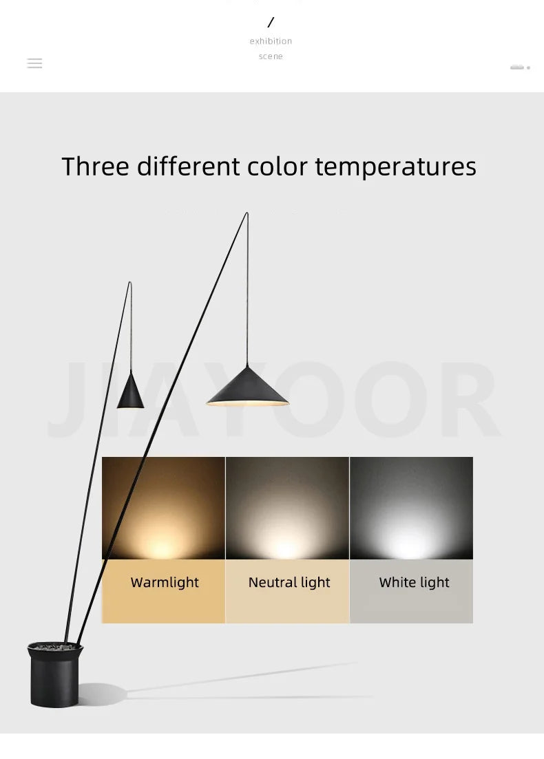 Nordic Floor Lamp Bedroom Living Room Black Standing Light Light Luxury Fishing Lamp Exhibition Hall Decoration Light LED Light