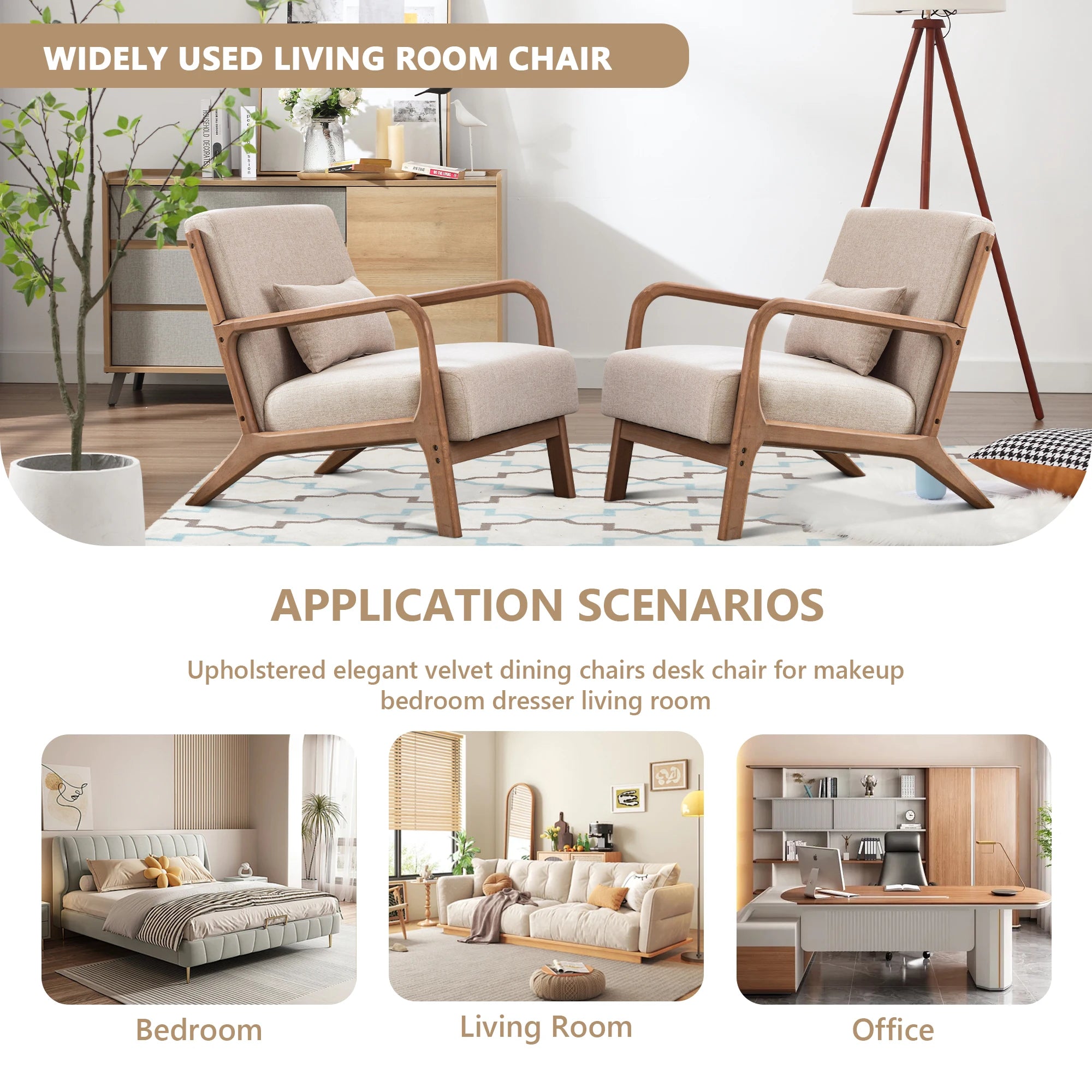 Solid Wood Living Room Chair – 105° Backrest with Pillow