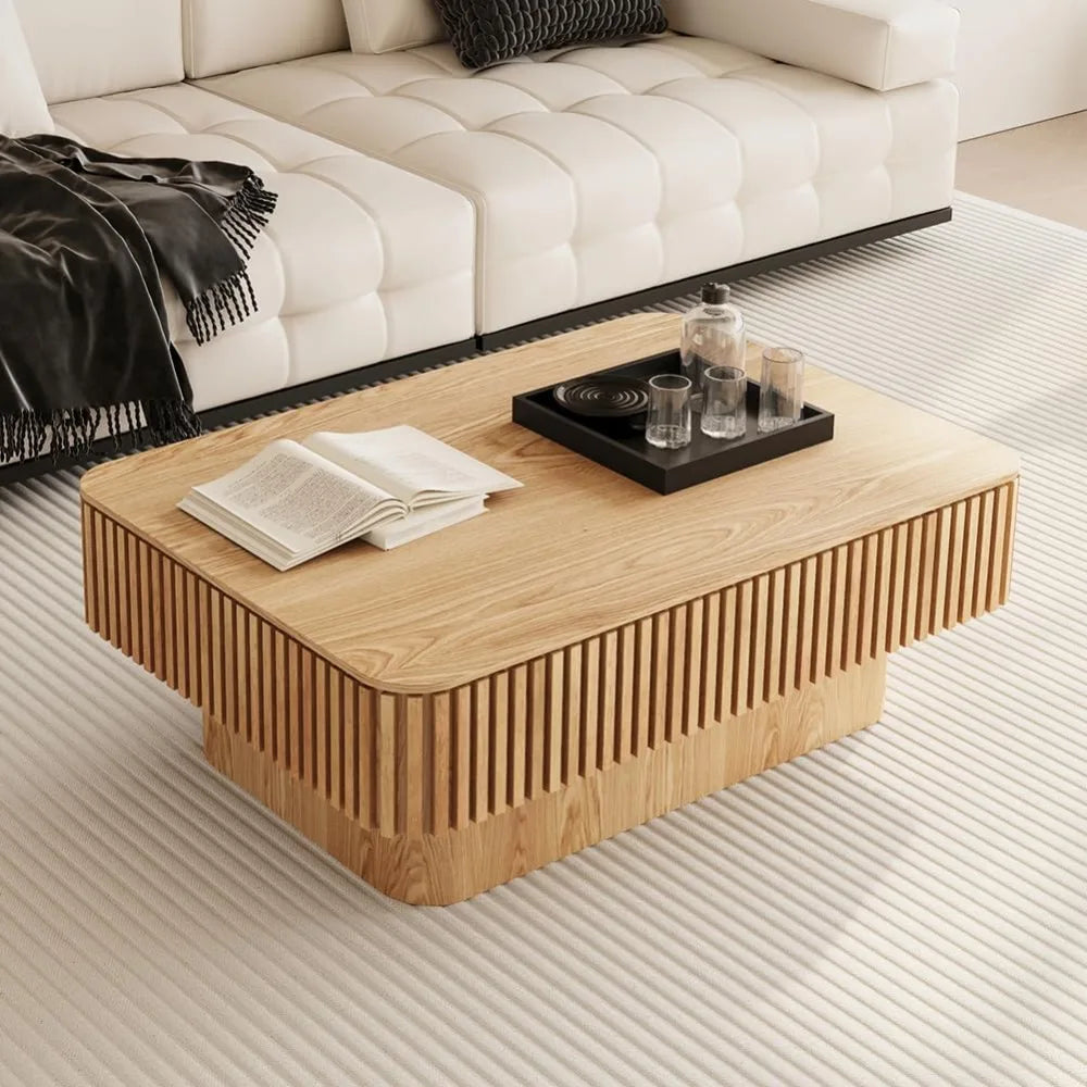 Smart Lift-Top Coffee Table – Modern Fluted Coffee Table with Storage