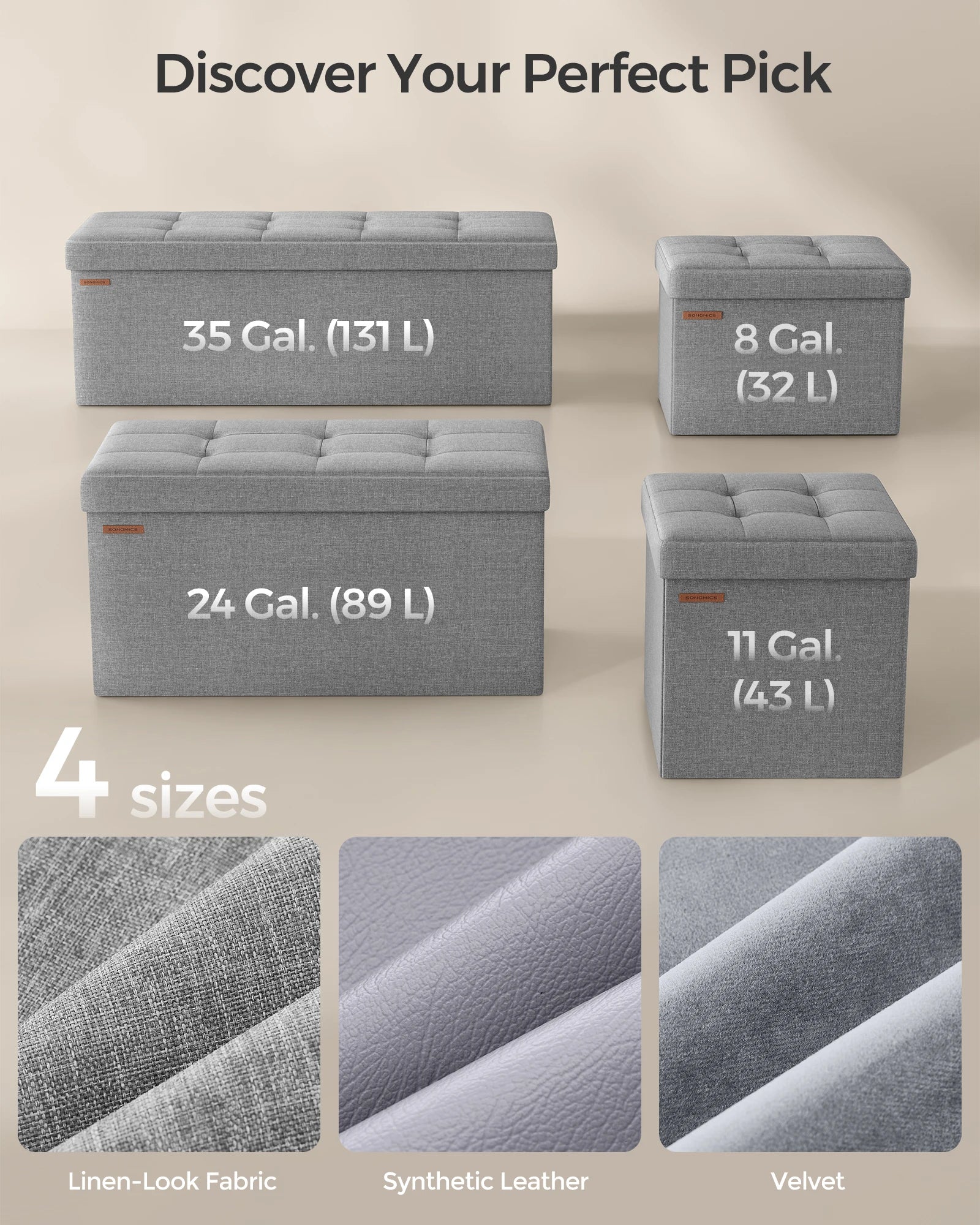 SONGMICS Folding Storage Ottoman Bench – 30″ Storage Chest Footrest