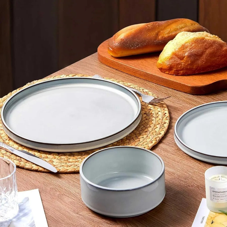 Plates and Bowls Dinnerware Set - 24 Piece Stoneware Tableware Dishes Set Includes Dinner Dessert Plate Cereal Bowl Rustic