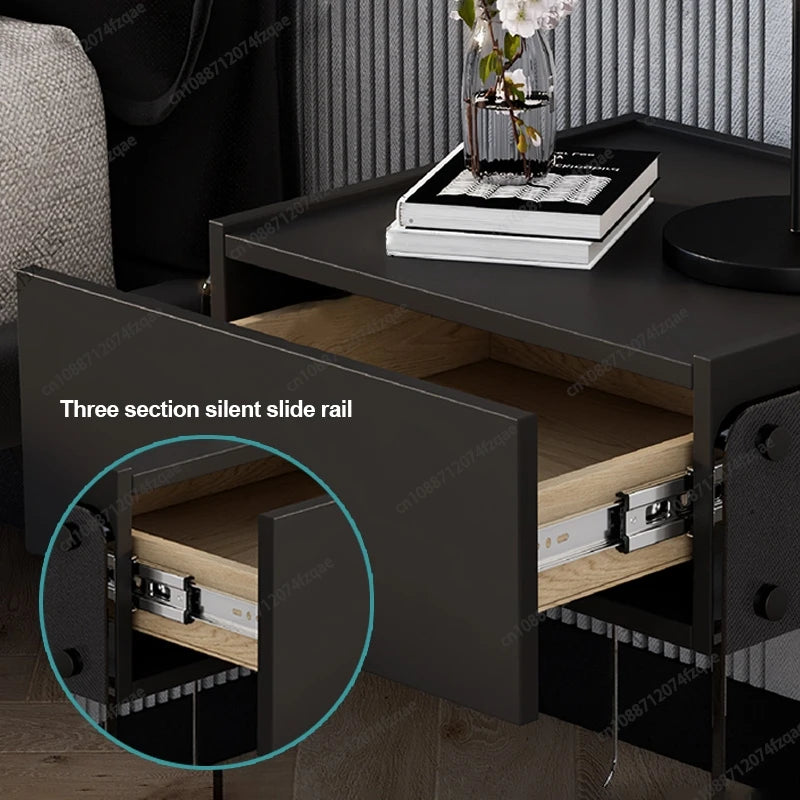 Italian Design Bedside Cabinet with Tempered Glass and Silent Drawer Organizer for Home Bedroom Furniture Eco Friendly Material