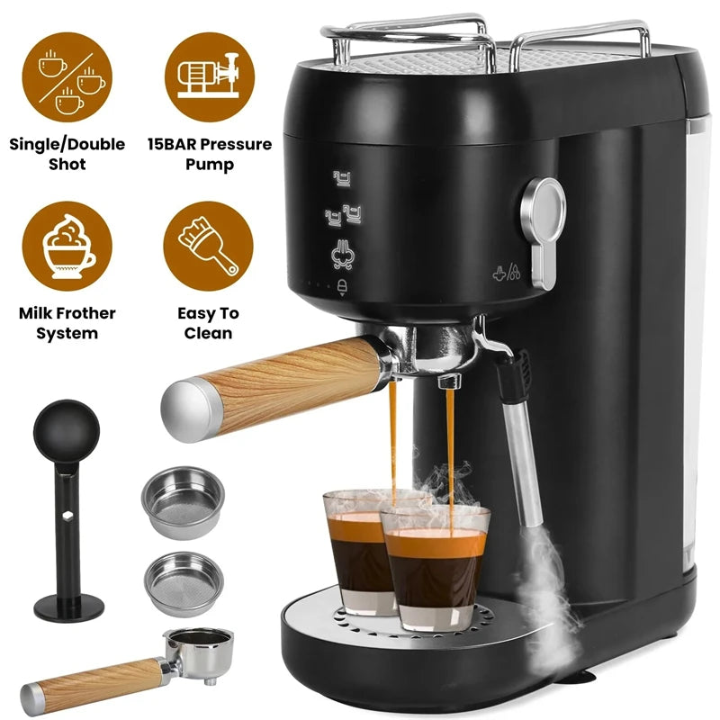 Professional Electric Espresso Coffee Maker – 15 Bar Italian Machine with Automatic Milk Frother