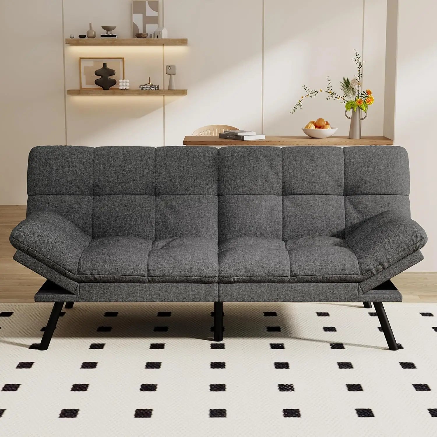 71" L Covertible Futon Sofa Bed,Faux Leather Futon Couch, Memory Foam Modern Loveseat Sleeper, Small Splitback Sofa Couch