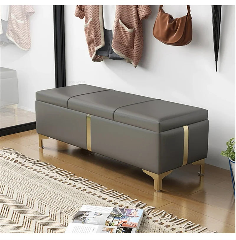 Nordic Shoe Changing Stool – European Style Storage Bench Ottoman