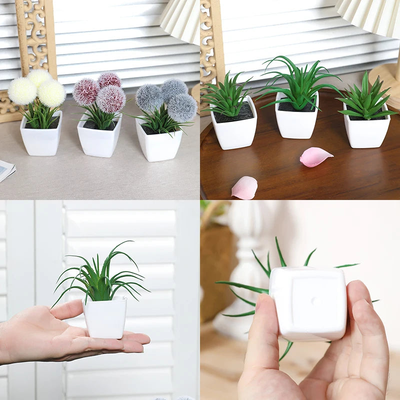 1SET (6PC) Mini Artificial Plant Bonsai, Home, Office, Restaurant, Store, Desktop, Counter Shelf Decoration