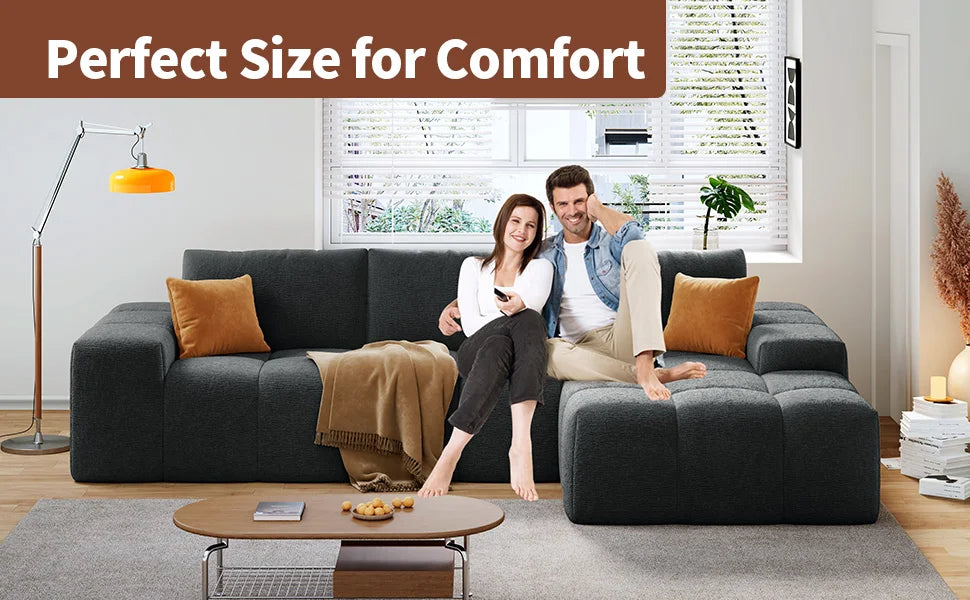 Modern L-Shaped Sectional Sofa, Modular Living Room Couch, Blue Fabric Upholstery, Contemporary Design for Home, Office (