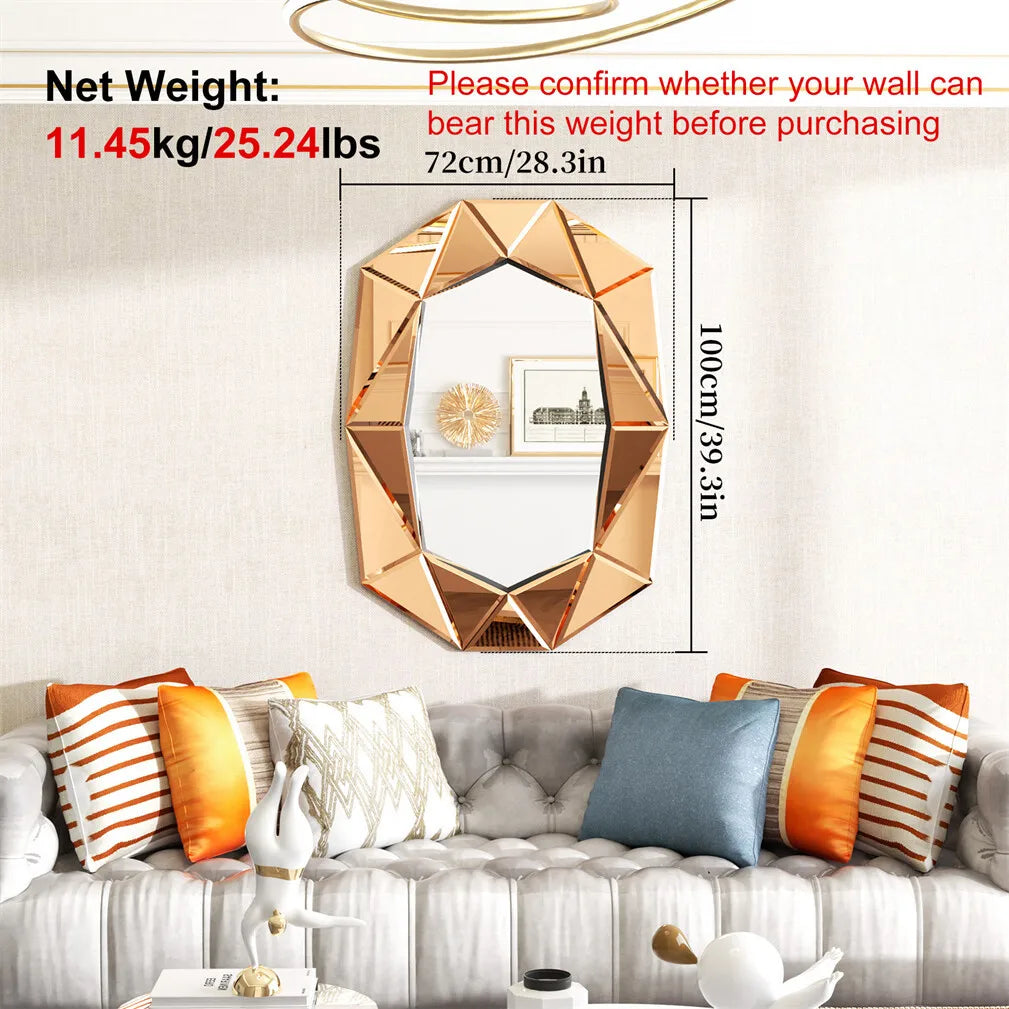 Large Wall Mirror Modern Irregular Accent Mirror Vintage Artistic Decor 100x72cm Green/Gold/Sliver f Living Room Entry Bathroom