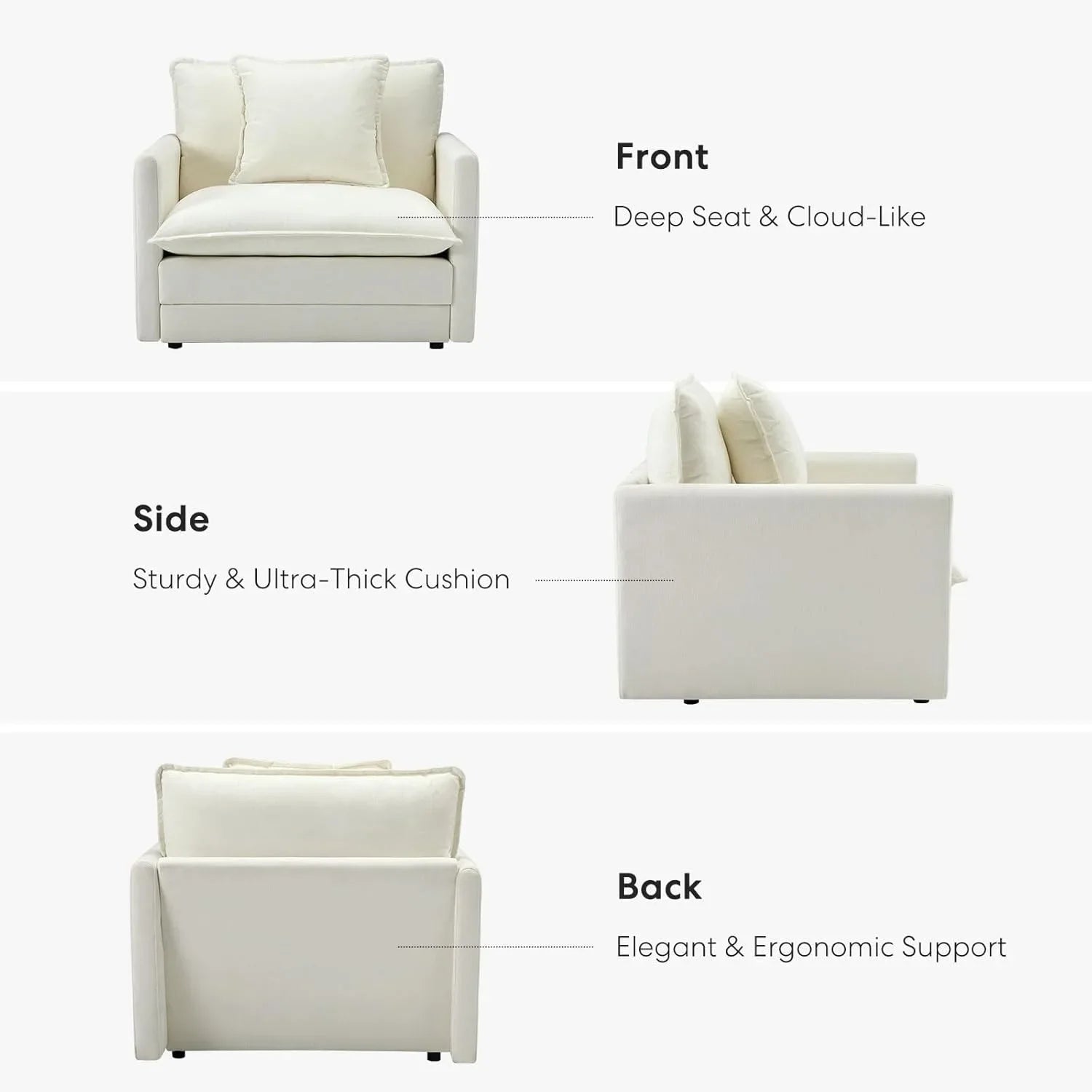 Chenille Oversized Accent Chair with Ottoman – 39″ Wide Lounge Reading Chair Set