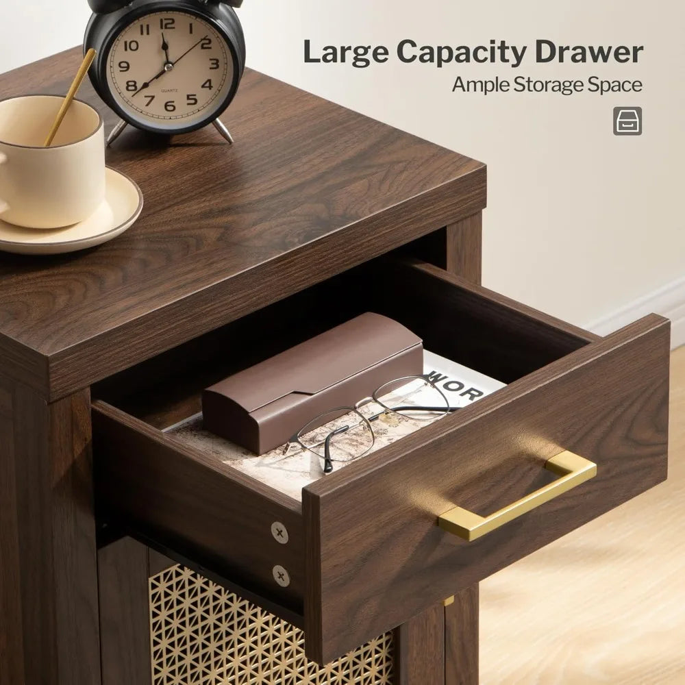 Tall Nightstands Set of 2 with Drawer, Mid Century Modern Wooden Night Stand Rustic Bedside Tables with Storage,for Bedroom