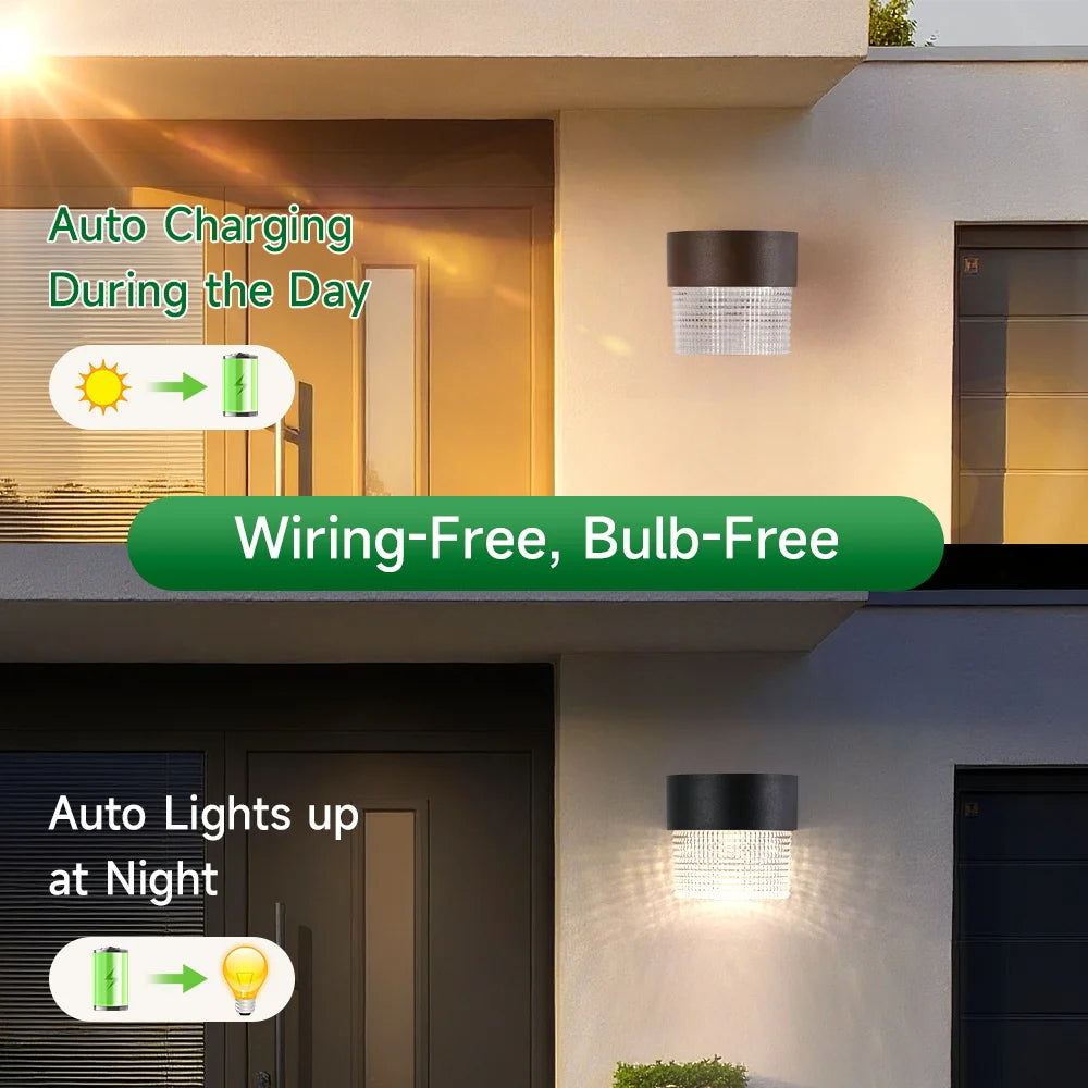 Solar Wall Lamp Outdoor Warm Light Waterproof Up And Down Luminous Lighting Balcony Yard Garden Decoration Lights Exterior Wall