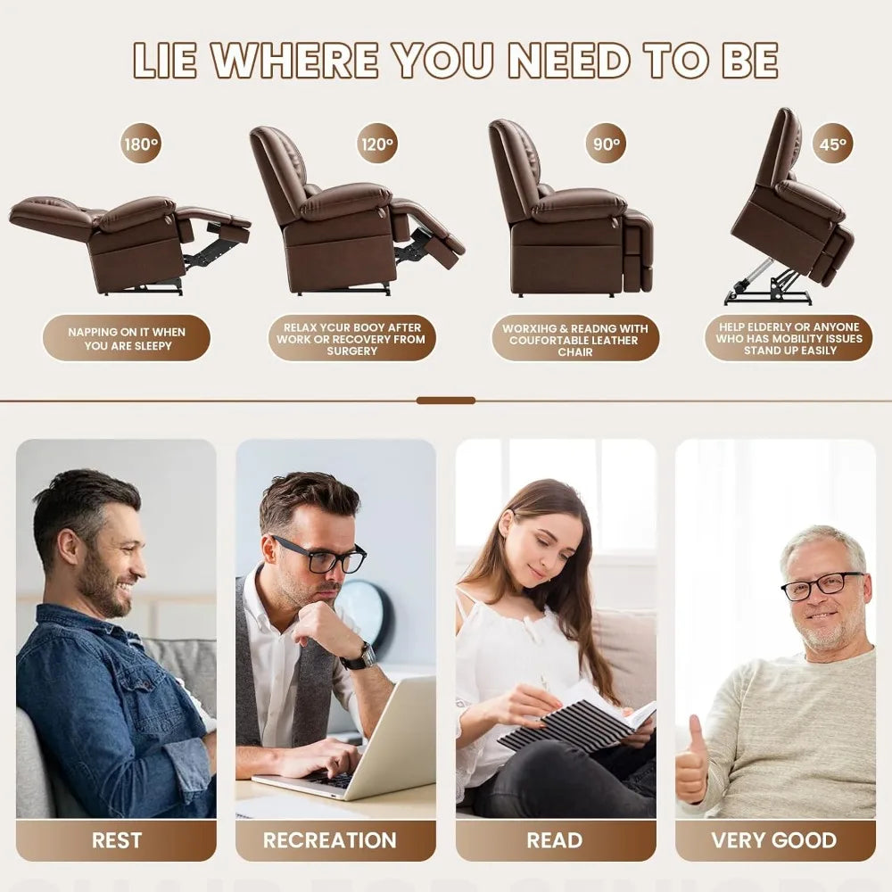 Large dual motor power lift recliner chair with massage and heat for elderly people, infinite position,usb ports and remote cont