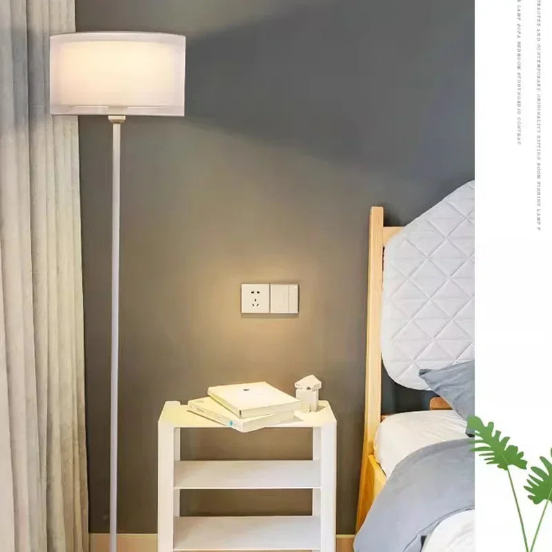 LED Modern Creative Circular White Black Fabric Lampshade Floor Lamp Living Room Bedroom Home Indoor Atmosphere Decoration Light