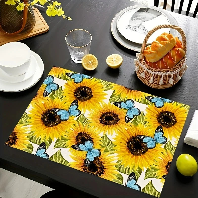 4pcs Spring Summer Placemats Spring Floral Watercolor Multicolor Placemats Decorative Linen Fabric Table Mat Dining Table Decor