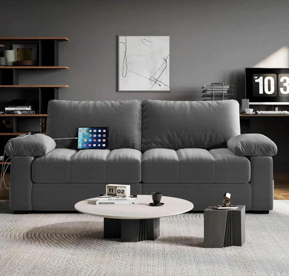 79" Sofa Couch Modern Velvet Couch with Removable Covers & USB Ports Oversized Loveseat Sofas with Storage Pockets for Living Ro