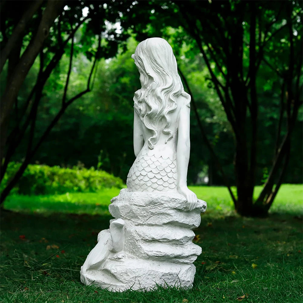 Outdoor Garden Mermaid Statue, Outside Sculpture Decor for Lawn Patio Pool, Mermaid Figurine Collectible Nautical Fairy Tale